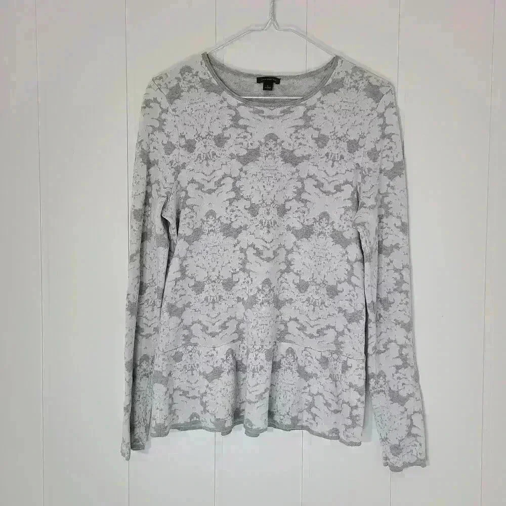 Ann Taylor Peplum Sweater Jacquard Print White Gray Size Large